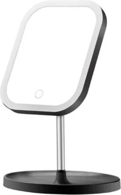 LYVION Make-up Spiegel Op Standaard Met LED / Met 3 Lichtkleuren / Make-up Spiegel / Make-up Standaard / Werkt Op 4 AAA-batterijen Of Micro USB Kabel / Touch - Zwart