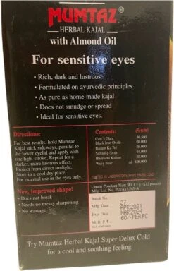 GoodUse Export Mumtaz Herbal Kajal Stick 1 Stuks - Zwarte Eyeliner - Kajal Oogpotlood Zwart - Make Up - Kohl Kajal - Gevoelige Ogen - Amandelolie - Natuurlijk -GlowBelle Verkoopwinkel 772x1200 2