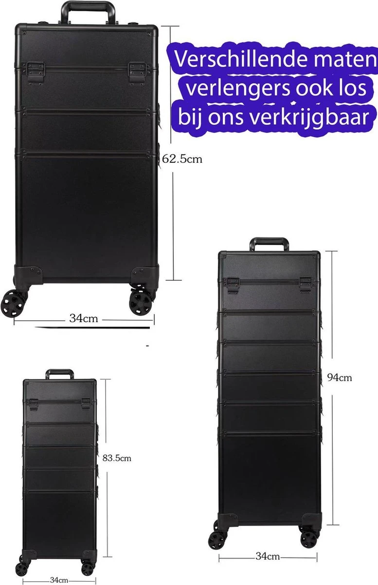 Beautycase / Beautykoffer / Trolley Voor Opbergen Van Uw Persoonlijke Verzorgingsproducten In 3 In 1 Van Aluminium - Bekleed Zwart Fluweel - 8wielen - Kapper - Tattoo - Nagel - Visagie - Make-up - Cosmetica - Schmink - Beauty Case / Beauty Koffer 3 Beautycase / Beautykoffer / Trolley Voor Opbergen Van Uw Persoonlijke Verzorgingsproducten In 3 In 1 Van Aluminium - Bekleed Zwart Fluweel - 8wielen - Kapper - Tattoo - Nagel - Visagie - Make-up - Cosmetica - Schmink - Beauty Case / Beauty Koffer - Afbeelding 3
