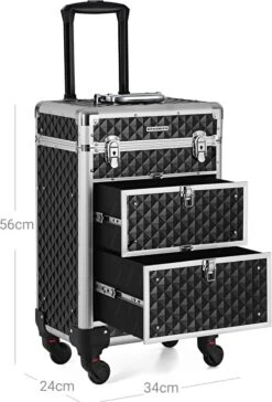 Songmics Kapperskoffer - Cosmetica Trolley - Cosmetica Koffer - Make-up Koffer - Visagie Koffer - Make Up Trolley - Op Wielen - Zwart -GlowBelle Verkoopwinkel 814x1200 3