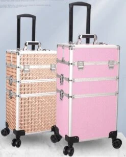 Kapper Koffer Gouden Kleur | Nagel | Visagist | Make-up | Cosmetica | Schminken | Trolley Stevig En Gemaakt Van Aluminium | 3 Delig | 8 Wielen | Bedekt Met Mooie Diamantjes -GlowBelle Verkoopwinkel 967x1200 1