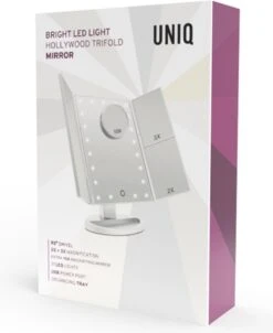 UNIQ Trifold Make Up Spiegel Met LED Verlichting En 2 Vergrootspiegels - Staande Spiegel - 21 LED-lampjes - Op Batterijen En USB (kabel Incl) - Wit -GlowBelle Verkoopwinkel 983x1200 4