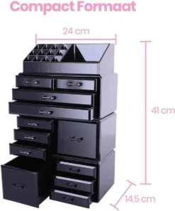 Confibel XXL Acryl Make-up Cosmetica Organizer - Verstelbare Lades - Sieraden/Make-up/Cosmetica Organizer - 11 Compartimenten - Zwart -GlowBelle Verkoopwinkel 991x1200 2